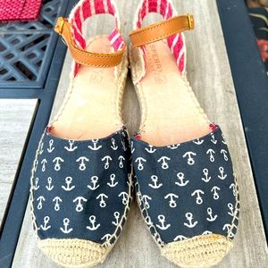 Sperry Top-Sider Womens Hope Espadrilles Sandals 7.5 Sailor Ankle Navy Anchors